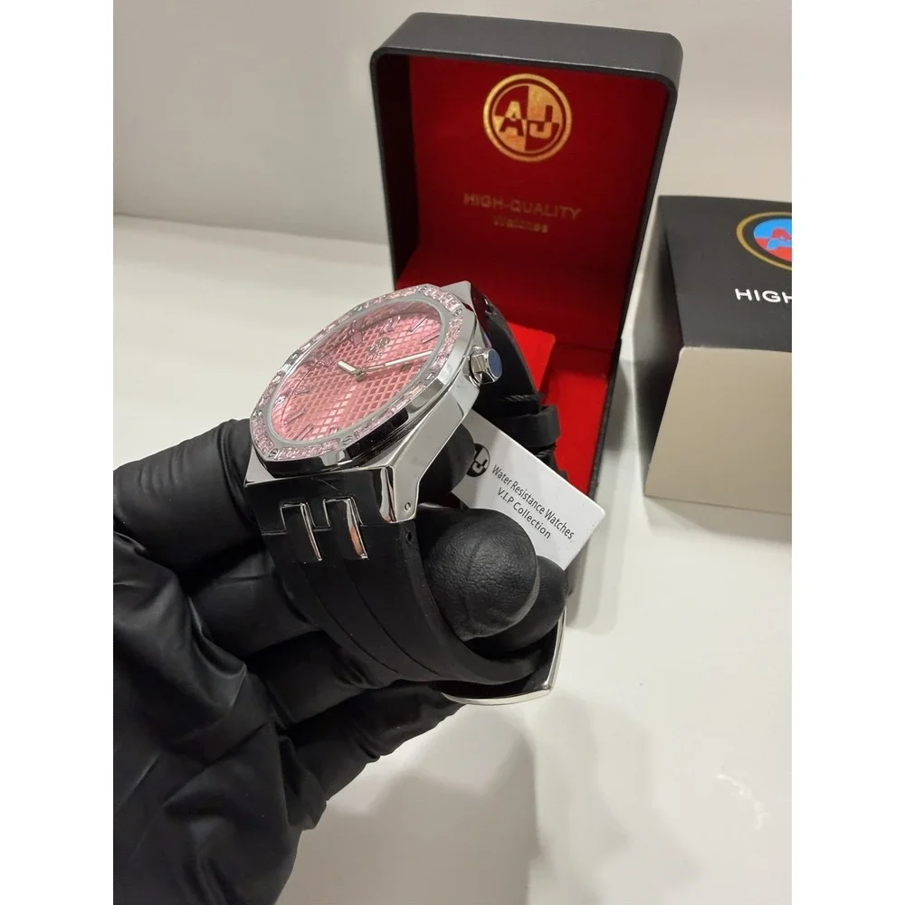 AJ Time Master Men's AP Pink Black Dial 43mm Silicone Band box included